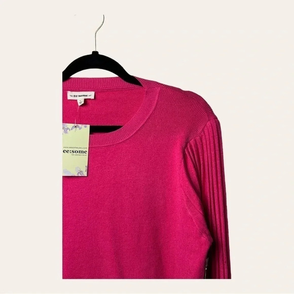 1191. ee:some LONG BALLOON SLEEVE SWEATER HOT PINK IN COLOR SIZE LARGE KNITTED - Picture 5 of 12